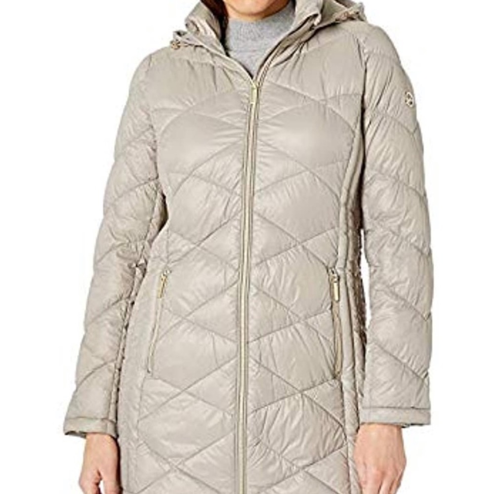 Michael Kors Taupe Down Hooded Packable Coat XS